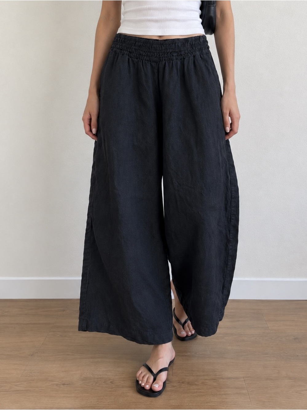 Anthropologie Women’s Black Linen Wide Leg Cropped Pants Size M